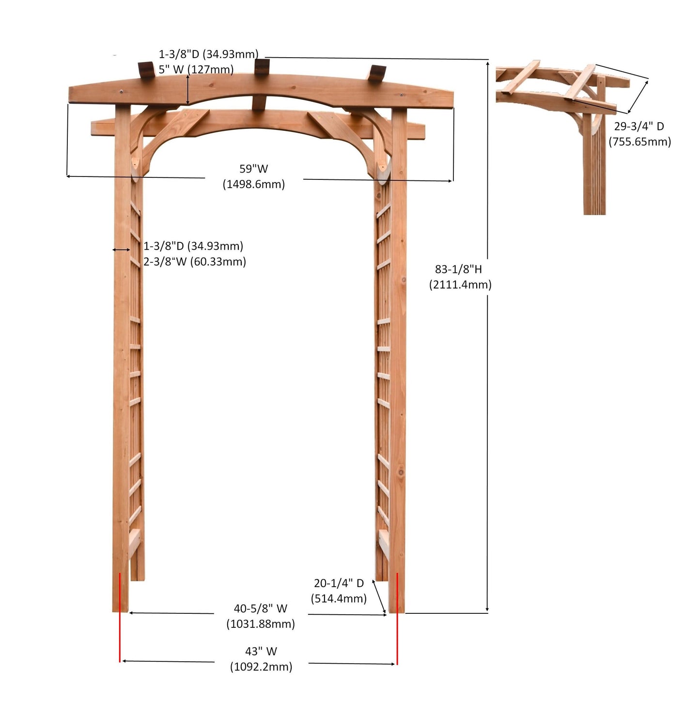 ScienGarden Solid Fir Wooden Garden Arch Premium Outdoor Trellis for Climbing Plants, 83.12”H×59”W×29.75’’D, Also can be Used for Wedding and Party Decoration