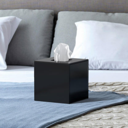 FEMELI Acrylic Tissue Box Cover Square - Matte Solid Cube Napkin Holder with Magnetic Bottom, Modern Decorative Facial Paper Dispenser for Bathroom, Bedroom, Kitchen - Black
