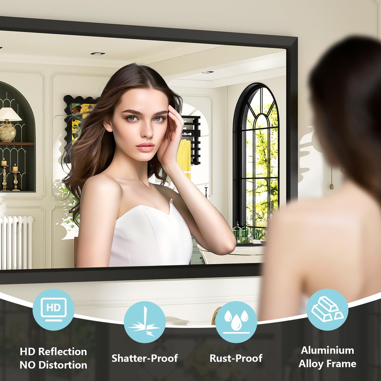 AWANDEE 72x32 Inch Black Bathroom Mirror for Wall, Beveled Framed Rectangle Bathroom Vanity Mirrors for Over Sink, Bedroom, Living Room, Entryway, Anti-Rust, HD Tempered Glass, Horizontally/Vertically