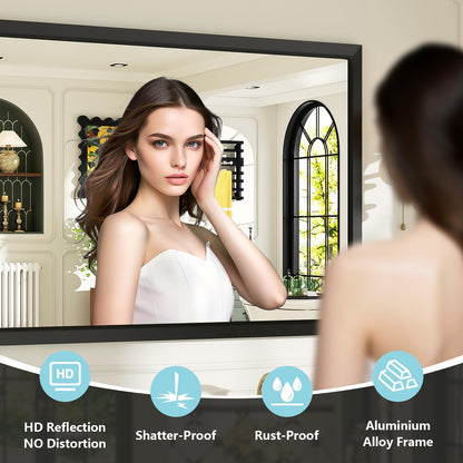 AWANDEE 72x32 Inch Black Bathroom Mirror for Wall, Beveled Framed Rectangle Bathroom Vanity Mirrors for Over Sink, Bedroom, Living Room, Entryway, Anti-Rust, HD Tempered Glass, Horizontally/Vertically