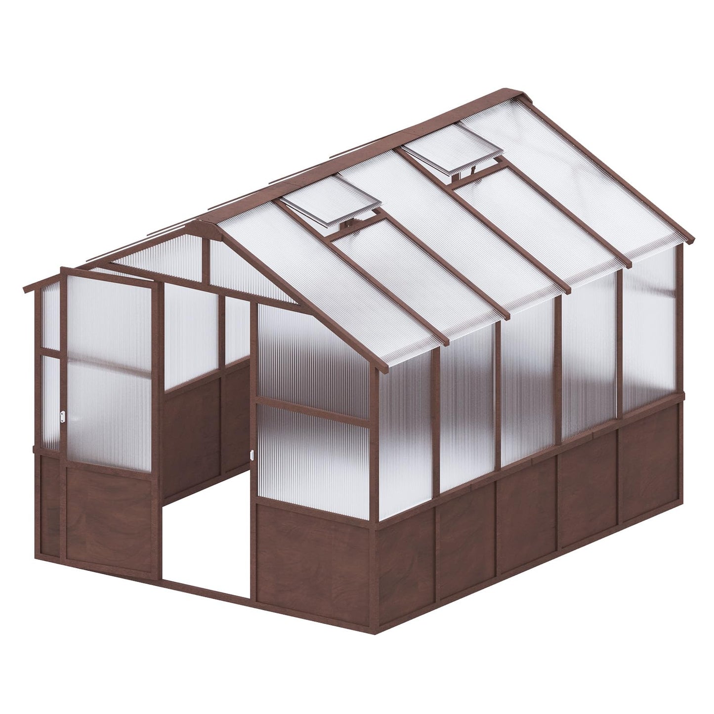 8x10 FT Outdoor Wood Greenhouse, Heavy Duty Solid Pine Wooden Walk-in Green House with 6MM Thick Polycarbonate Panels, Adjustable Roof Vents and Lockable Door, Garden House for Backyard Patio Lawn