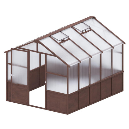 8x10 FT Outdoor Wood Greenhouse, Heavy Duty Solid Pine Wooden Walk-in Green House with 6MM Thick Polycarbonate Panels, Adjustable Roof Vents and Lockable Door, Garden House for Backyard Patio Lawn
