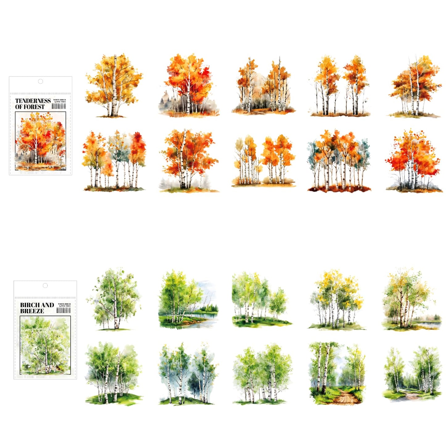 120 Pieces Botanical Tree-Themed PET Sticker, Pine Tree Forest Scenery Aesthetic Stickers for Scrapbooking, Journaling, Creative Journal Supplies and DIY Crafts