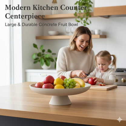Wageso Modern Concrete Pedestal Fruit Bowl – Handmade 12" Centerpiece for Kitchen Counter, Coffee Table & Entryway – Non-Slip Cork Base, Heavy Duty Home Decor Tray for Keys, Storage – Beige
