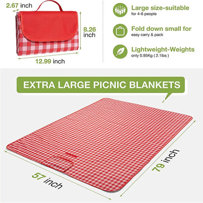 LRUUIDDE Extra Large Picnic Blanket Beach Blankets, Outdoor Foldable Waterproof Sand Mat for Beach Camping Hiking Travel Family Concerts Grass Park Music Festival Lawn Mats (Red, 80x60inch)