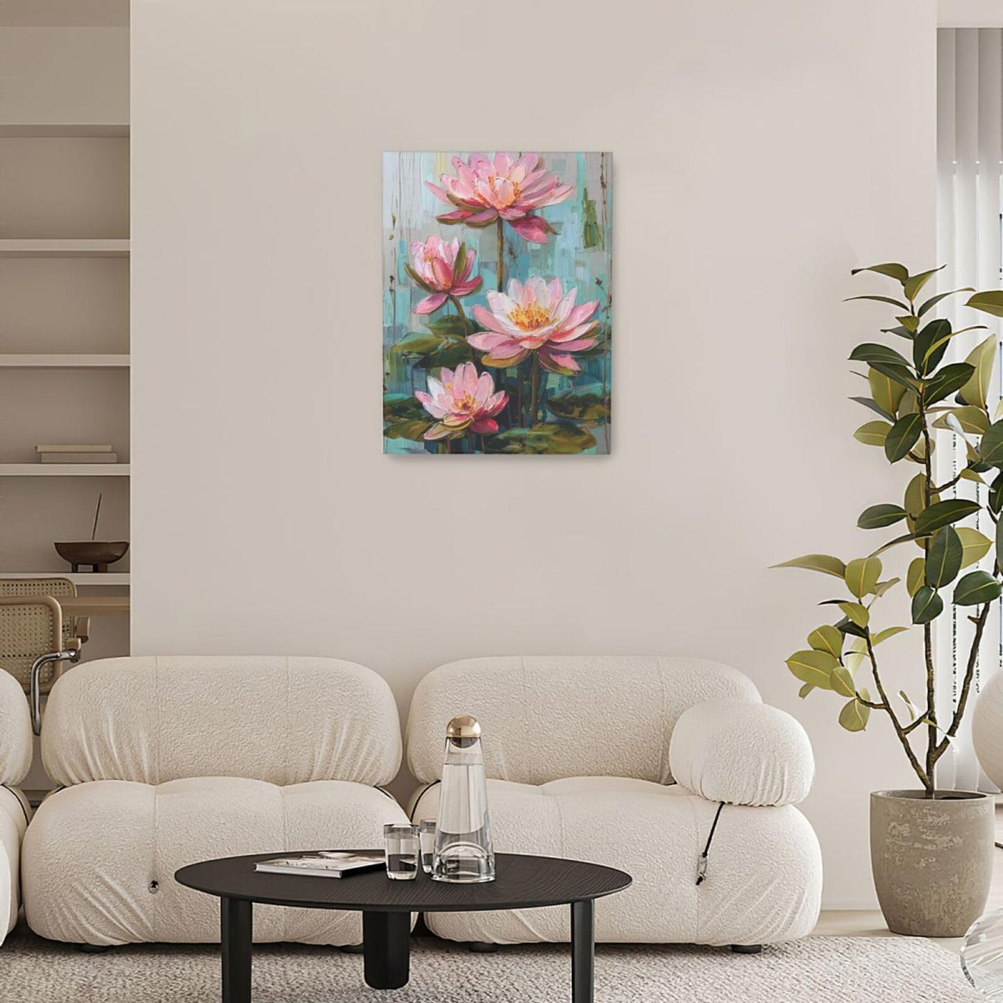 Pink Lotus Wall Art Zen Floral Pond Painting Meditation Peaceful Pictures Spa Room Wall Decor Artwork Framed Decoration For Bathroom Bedroom Living Room Office 12"x16"