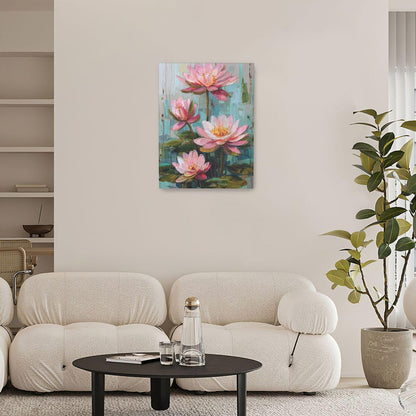 Pink Lotus Wall Art Zen Floral Pond Painting Meditation Peaceful Pictures Spa Room Wall Decor Artwork Framed Decoration For Bathroom Bedroom Living Room Office 12"x16"