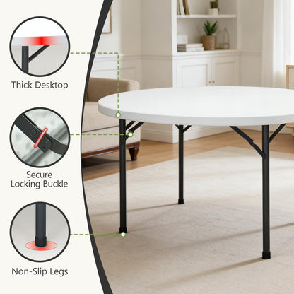 MAKE CHANGES 71" Folding Round Table, Plastic Dinner Table, Portable Folding Banquet Table for Living Room, Party or Outdoor Event, White