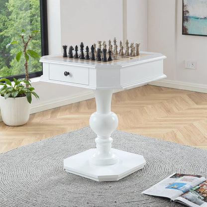 ComeWay Chess Table, Reversible Chess Checker Game Table with 2 Drawers for Family Entertainment Room, 3-in-1 Square Game Tray for Chess Checker Backgammon, White