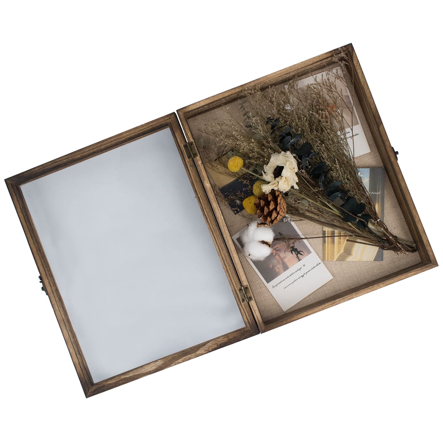 GraduatePro Shadow Box Frame 11x14 Display Case with Linen Back, Real Glass Window Door with Hinge, Picture Frame Wedding Bouquet Memorabilia Medals Photos Memory Box for Keepsakes, Carbonized Black