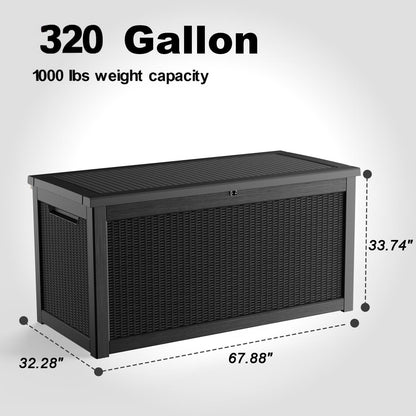 ASKPASS 320 Gallon Outdoor Storage Box,Large Waterproof UV Resistant Deck Box,Lockable Storage Container for Patio Furniture Cushions Garden Tools and Pool Accessories(Black)