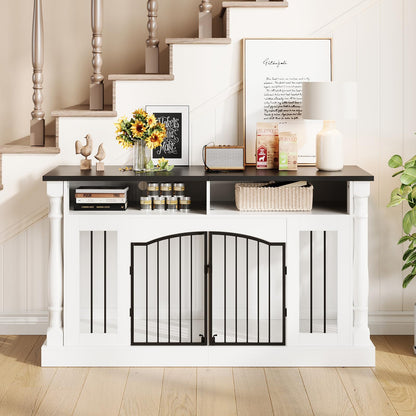 63 Inch Double Dog Crate TV Stand, Heavy Duty Wooden Dog Crate Furniture for 2 Dogs, Dog Kennel Indoor Furniture Ideal for 2 Dogs