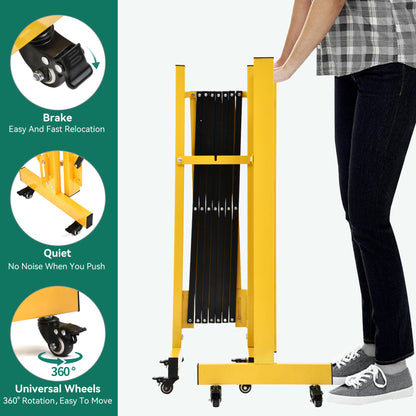 YITAHOME Metal Expandable Barricade Gate, 16FT Folding Security Gate, Expandable Mobile Barricade, 360 Folding Safety Barricade with Wheels