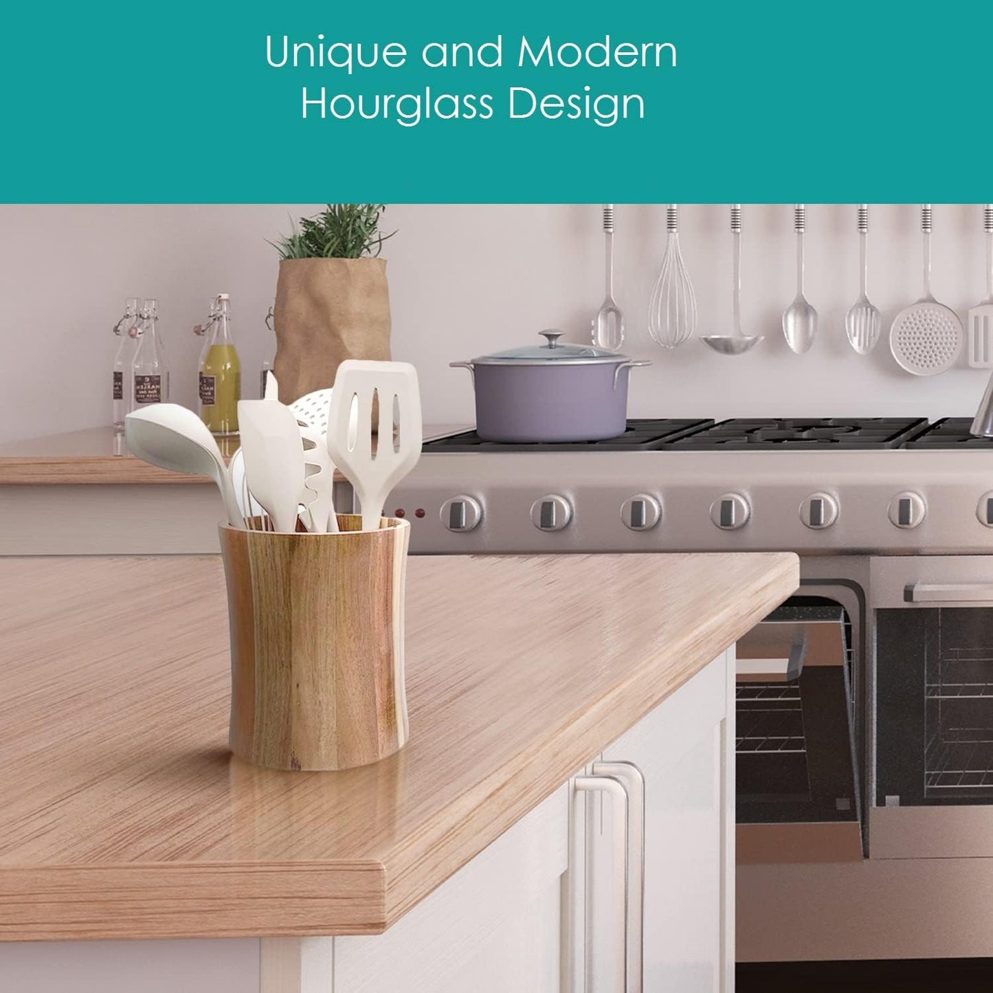Bamboo Kitchen Counter Utensil Holder Caddy, Natural Large Design