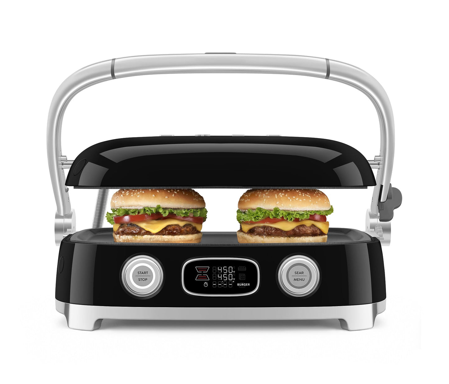 SMEG MGF01 Multi-Use Countertop Electric Grill, with Interchangeable Plates, Panini Press, Waffle Maker & Grill, LCD Display, Sear Function, Adjustable Temperature, 50’s Retro Style – (Black)