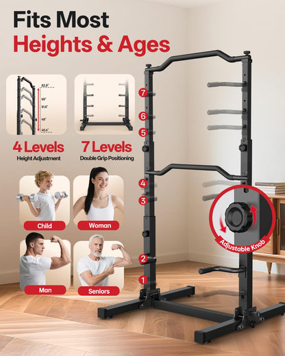 JOROTO Foldable Pull Up Dip Station, Pull Up Bar Free Standing for Home Gym, 450LBS Stable Power Tower, Adjustable Height Multifunction Pull Up Stand, Strength Training Equipment for Men Women