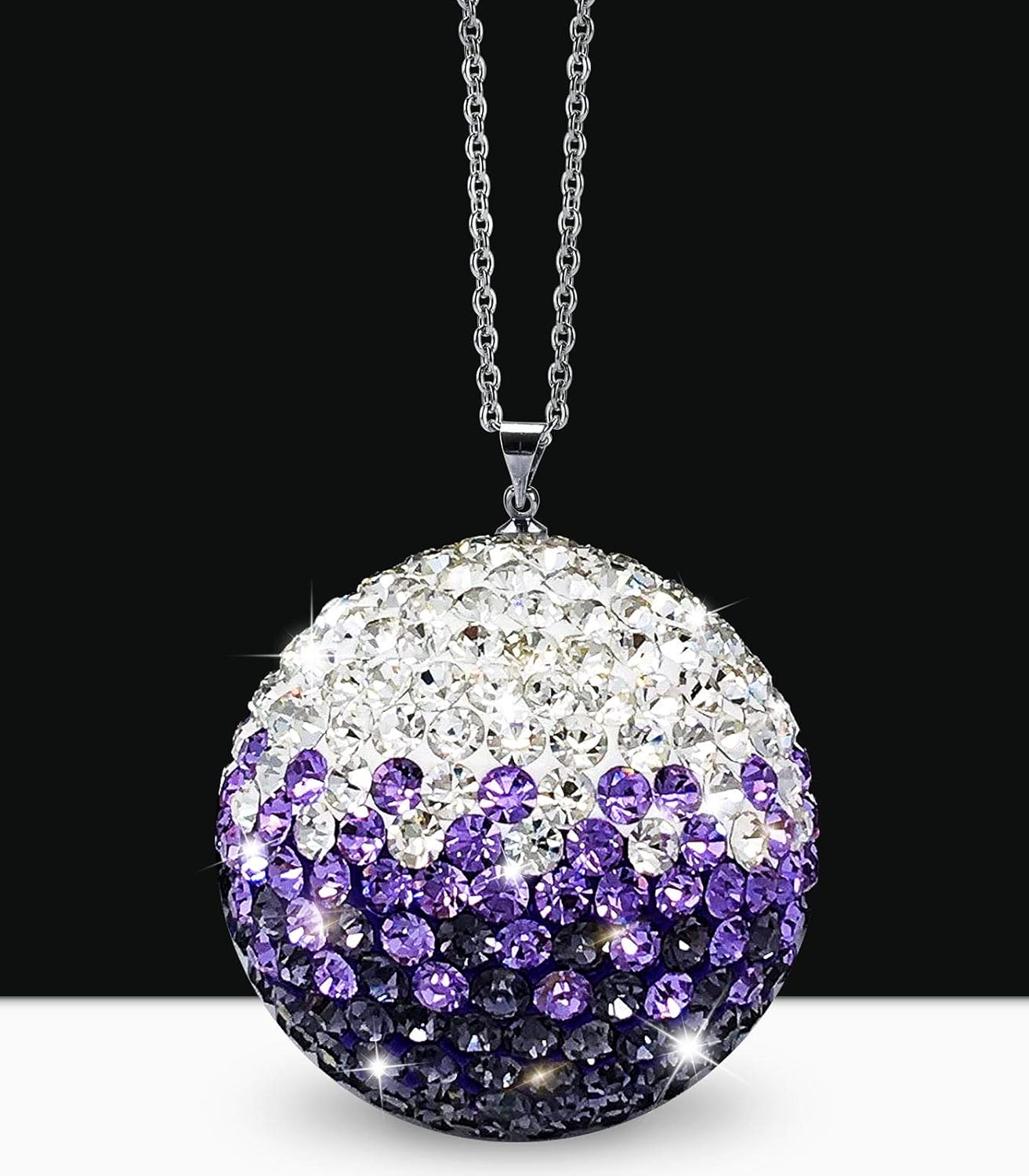 Rear View Mirror Bling Crystal Ball Charms, Purple Car Accessories for Women
