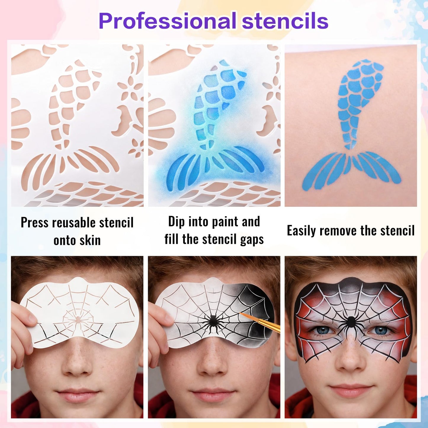 Face Painting Kit - 42 Colors Professional Face Paint Makeup Kit, Non-Toxic Water Activated Body Palette with Brushes, Stencils, Glitter, Gem, Sponge for Halloween, Arty Makeup & Cosplay Party