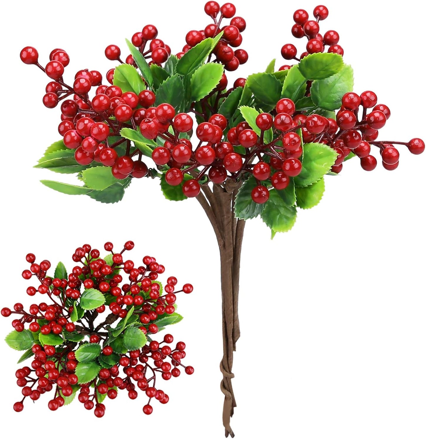 Felice Arts 6 Pack Christmas Picks, Artificial Red Berry Stems, Fake Holly Berries for Xmas Tree Ornaments