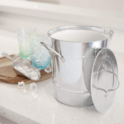 Twine Insulated Ice Bucket with Lid, Scoop & Handles for Beer, Wine, Champagne, Beverages, 1 Gal Galvanized Metal Bucket, Steel Ice Container for BBQs, Indoor & Outdoor Party Supplies, Bar Accessories