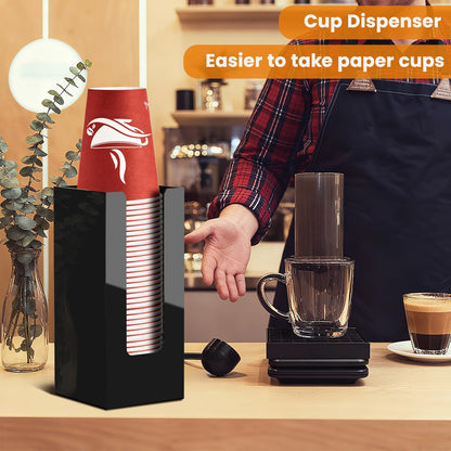MYITYARD Coffee Cup Dispenser, Cup and Lid Organizer fits 5 to 16 oz Disposable Paper & Plastic Cups, Acrylic Cup Holder for Table Countertop, Black