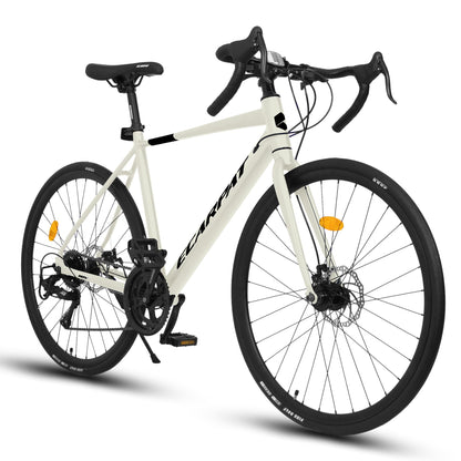 ItWorths 700c x 28c Road Bike with Drop Bar, 16 Speed Road Bicycle, Lightweight Aluminum Frame, Racing Bike with Dual Disc Brake for Men Women, Ideal for High-Intensity Riding, Cream