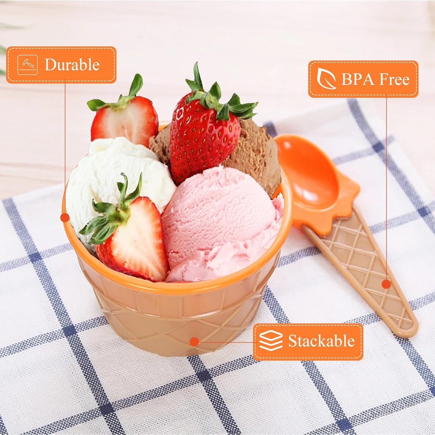 20 Pack Summer RICHSC-PAN Ice Cream Bowls, Cartoon Candy Color Ice Sundae Cups with Spoon. Multi-Color Reusable