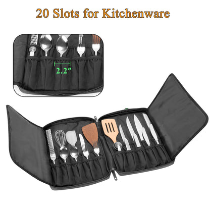 samdew Chef Knife Bag with 20+ Slots, Professional Chef Storage Case with Lockhole & Multiple Pockets, Knife Carrier Travel Knife Roll Bag for Kitchen Tools & Chef Utensils, Patent Design, Bag Only