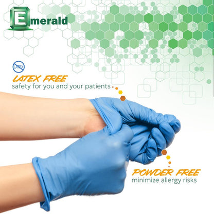 Emerald - 1,000 Gloves - Full Case - Nitrile Medical Exam Gloves, Latex Free, Powder Free, 10 Boxes of 100, Blue, Size: Small