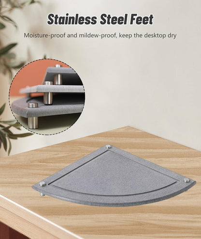 Instant Dry Corner Sink Caddy - Water Absorbing Stone Tray with 2 Coasters for Kitchen Bathroom Countertop