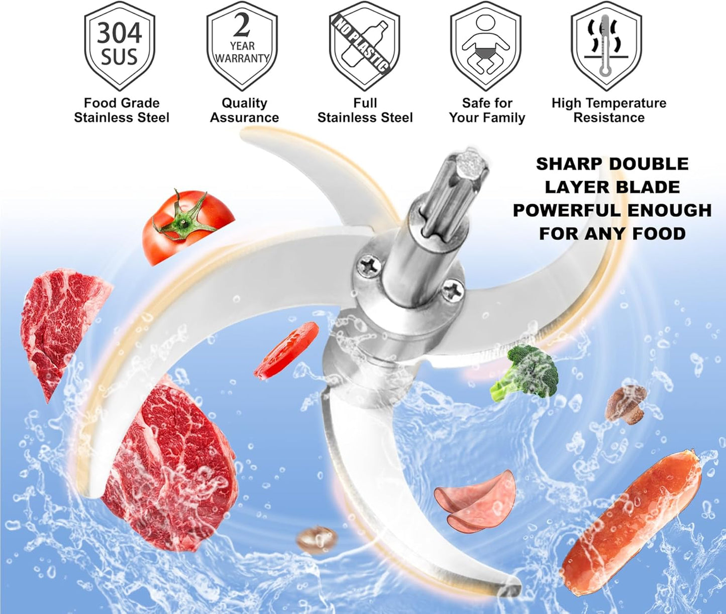 Full Steel Food Processor Blade, Plastic-Free Chopping Blade for 8 Cup Bowl, Compatible with Syvio