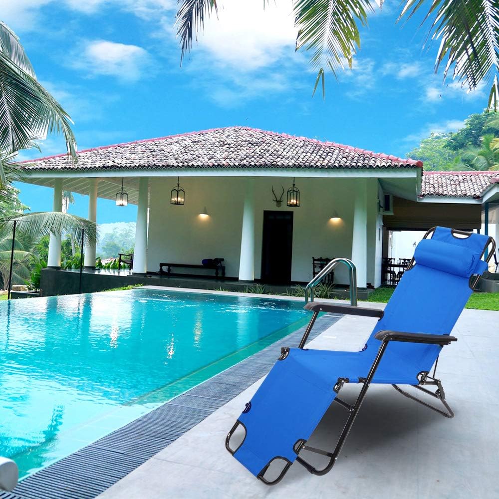 Kcelarec Outdoor Folding Chaise Lounge Chair, Patio Sun Lounger Reclining Beach Chair Sun Patio Pool Lawn Recliner