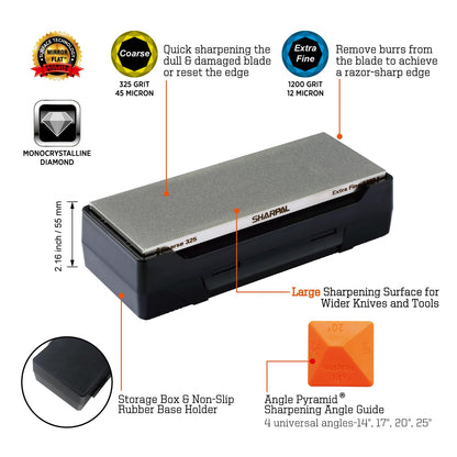 SHARPAL 162N Double-sided Diamond Sharpening Stone Whetstone Knife Sharpener |Coarse 325 / Extra Fine 1200 Grit | Storage Case with NonSlip Base & Angle Guide (8 in. x 3 in.) Mothers Day Gifts