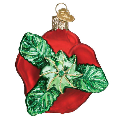 Old World Christmas Red Rose Glass Blown Ornament for Christmas Tree, Handcrafted Holiday Decoration, Floral Collection