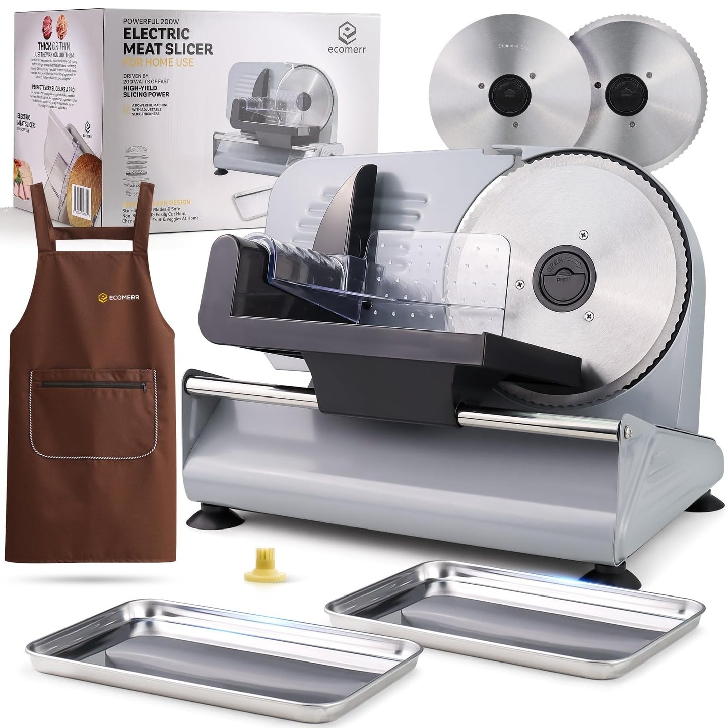 Meat Slicer, 200W Powerful Electric Food Slicer-Deli Meat Slicer Machine for Home Use for, Cheese, Bread, Vegetables-2 Round 7.5" Stainless Steel Blade, Child Lock Protection & Adjustable Thickness