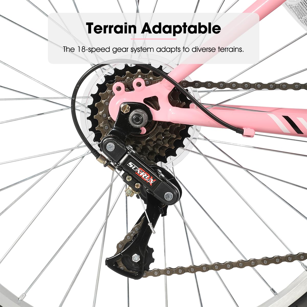HILAND Bamcbase Womens Mountain Bike, 24 Inch 18 Speeds Hybrid Commuter Bicycle for Adults, Sport Hardtail Trail MTB Pink
