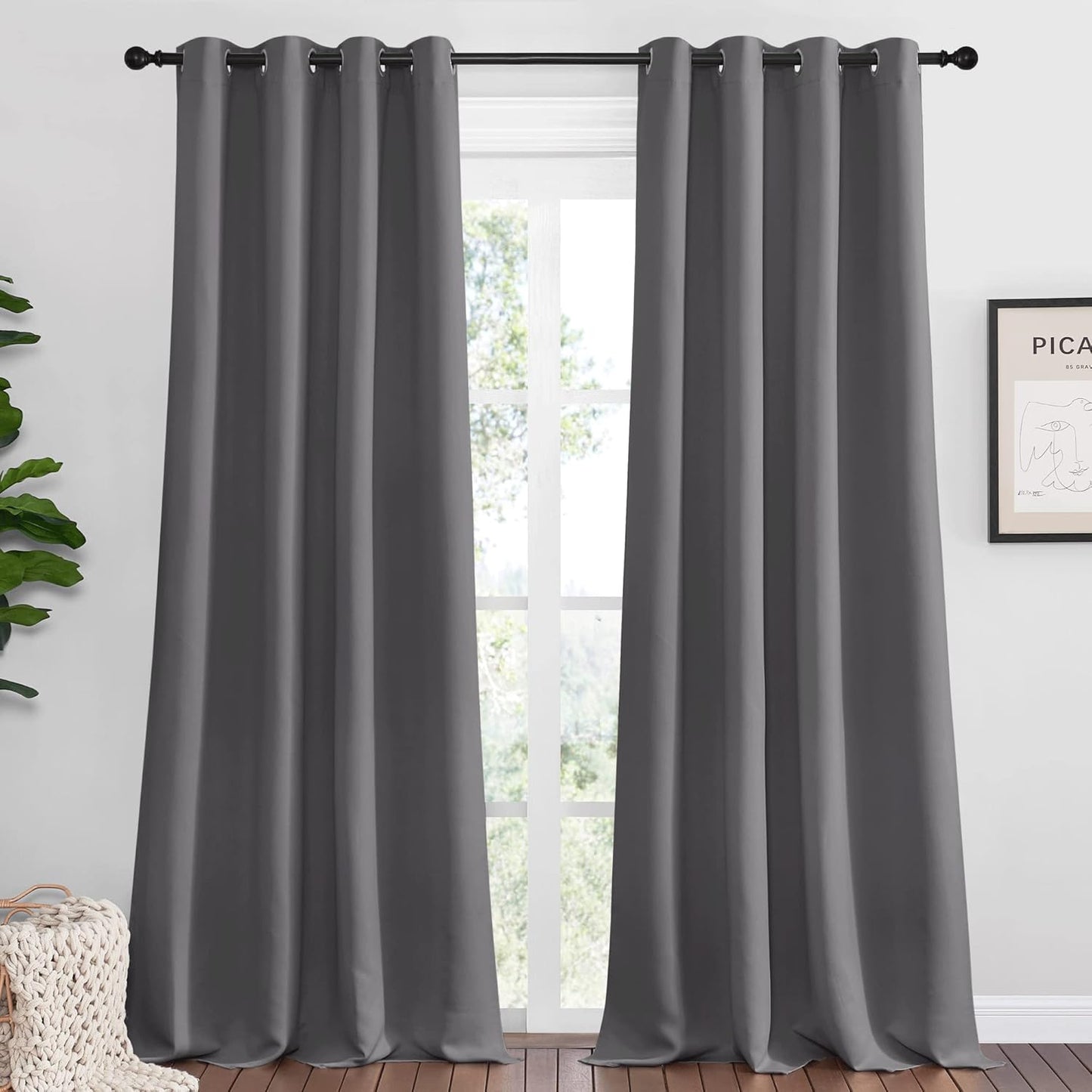 NICETOWN Blackout Curtains - Triple Weave Thermal Insulated Grommet Draperies | 55"x96", Grey (1 Pair)