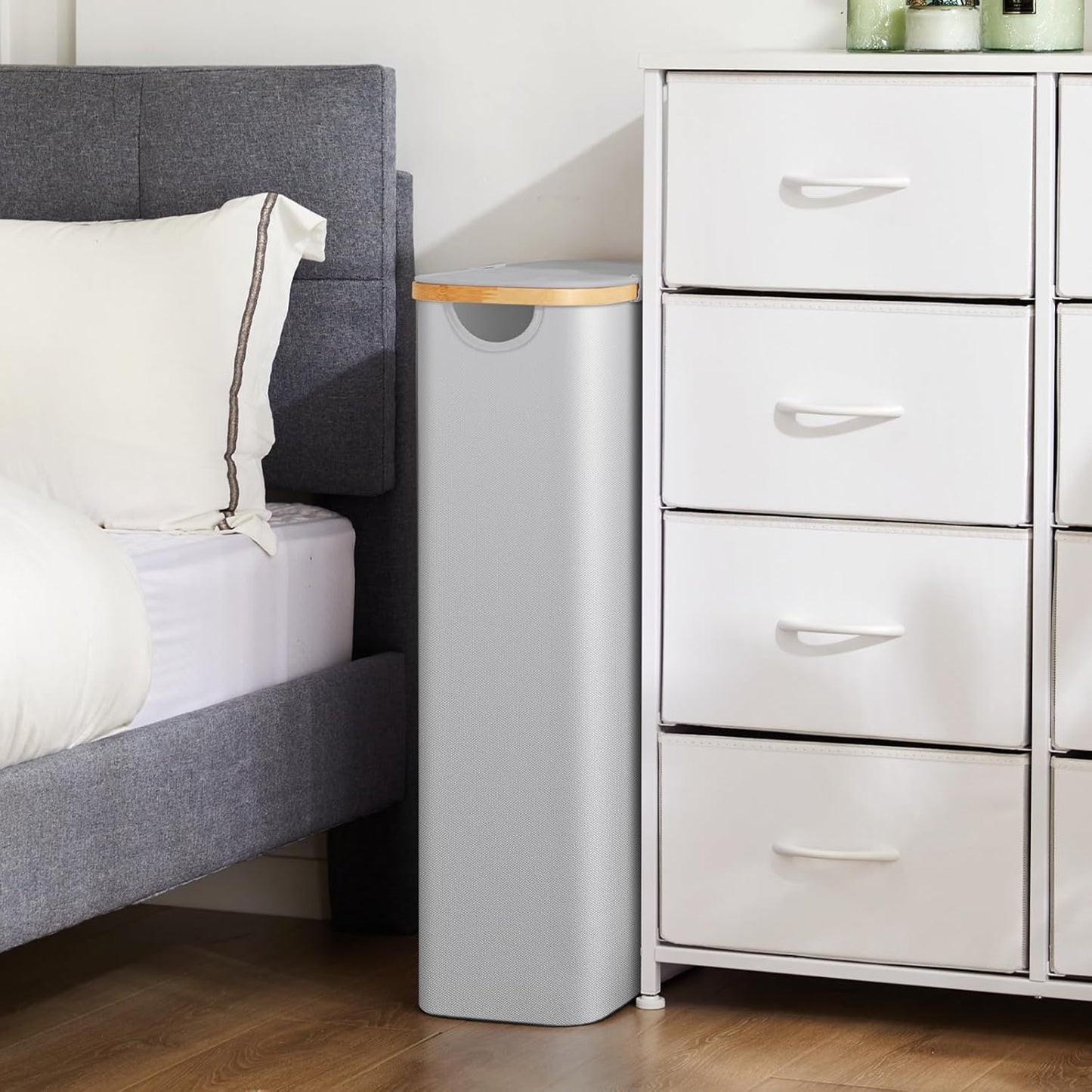 Fiona's magic Slim Laundry Hamper with Lid - 63L Narrow Laundry Basket with Removable Bag, Grey Collapsible