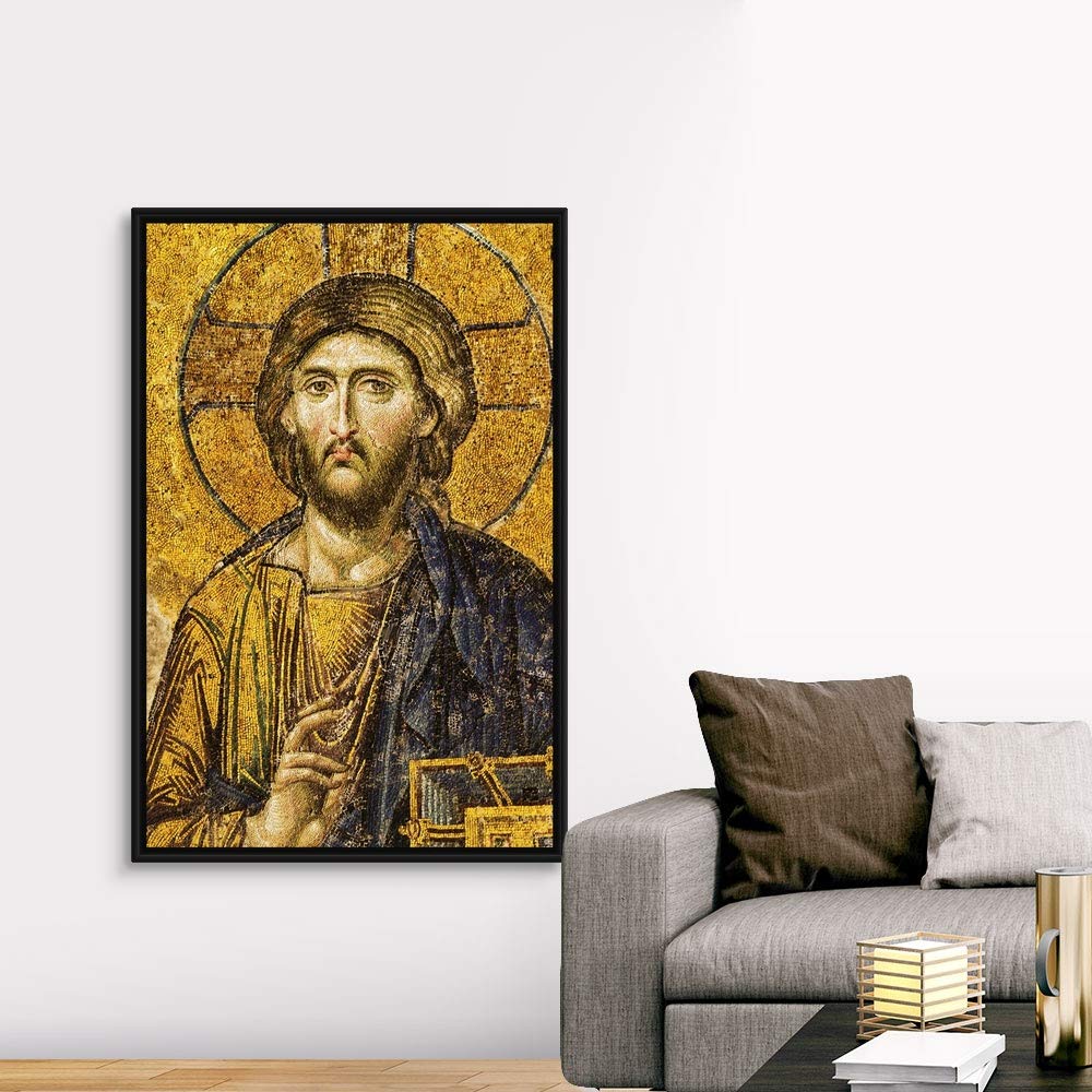CANVAS ON DEMAND Turkey, Istanbul, Mosaic of Christ Pantocrator in Hagia Sophia Mosque, Black Float Frame Canvas Art, Eastern Orthodox Christian Artwork, 42"x62"