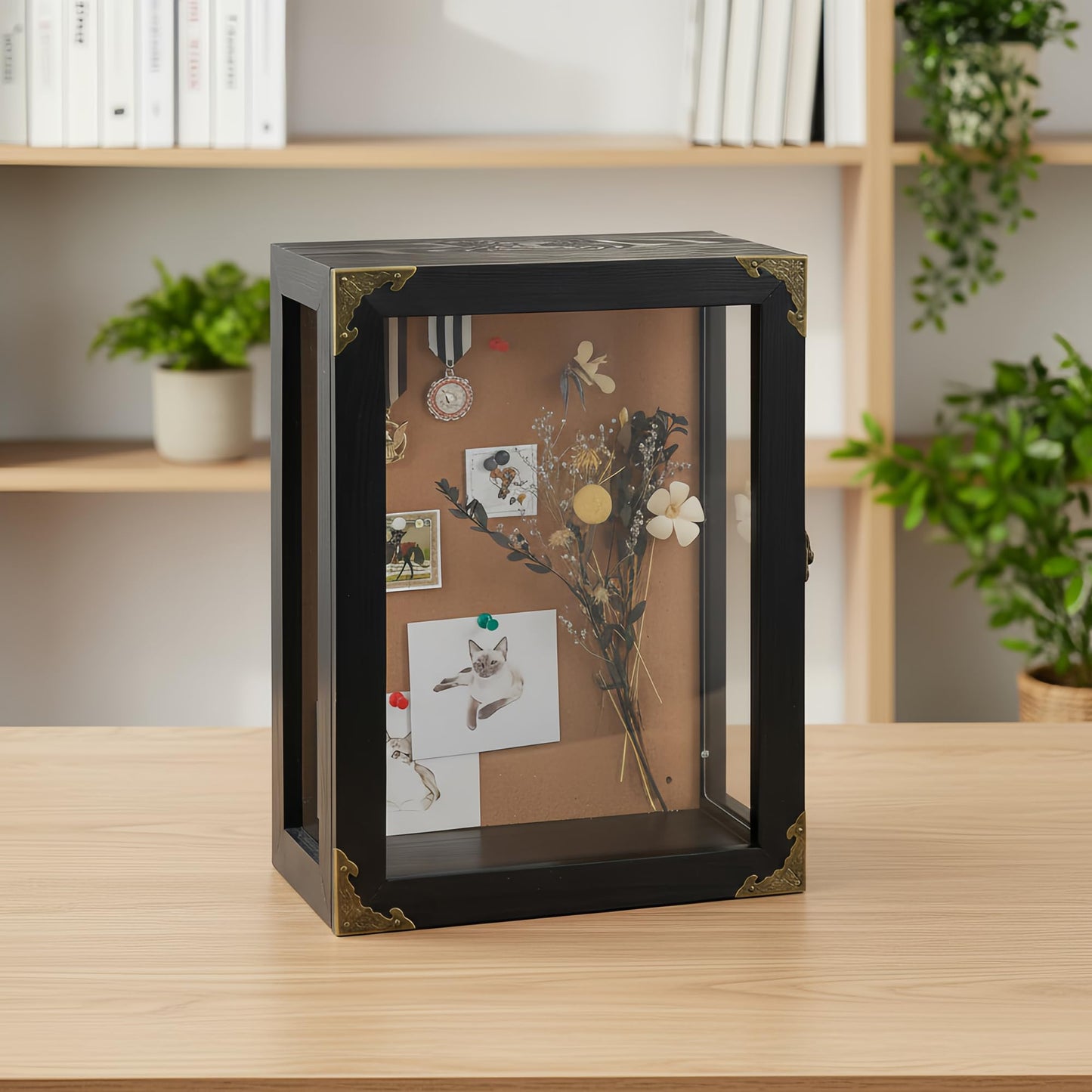OIHYA Deep Shadow Box Frame, 11x15x5 Inch Black Solid Wood Wall Mounted Shadow Boxes Display Cases with Vintage Metal Door Lock, Clear Acrylic Panel for Flowers, Picture, Keepsake Display