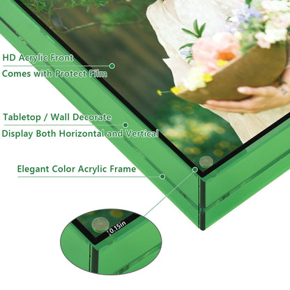 5x7 Acrylic Picture Frame Green - Clear Floating Photo Frames for 5 x 7 Inches Art Print - Individual for Tabletop Display - With Hangers for Wall Mount Horizontal or Vertical - 1 Pack