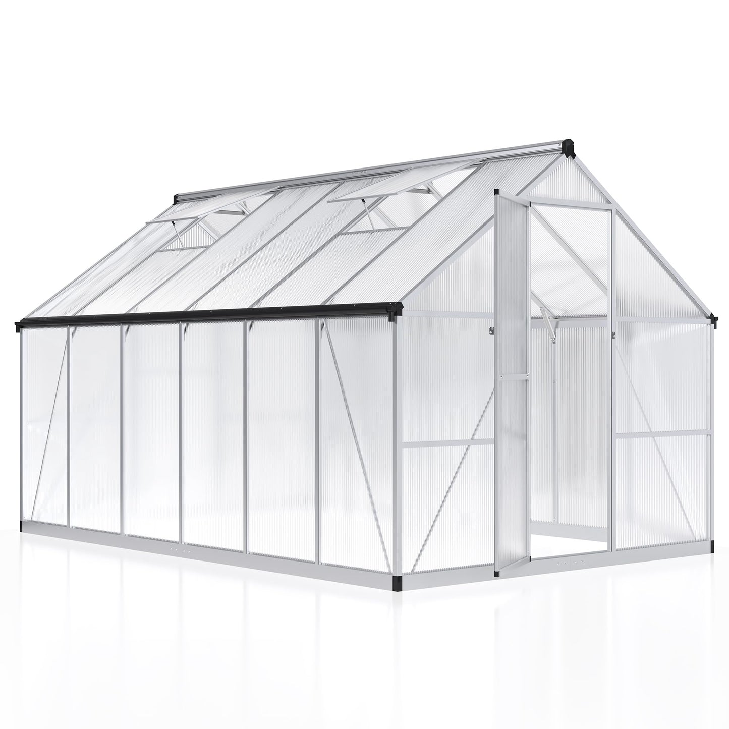 AirWire 8×12 FT Walk-in Greenhouse for Outdoors, Polycarbonate Greenhouse Kit with Roof Vent, Large Heavy Duty Green Houses for Outside Backyard Patio Garden, Sliver