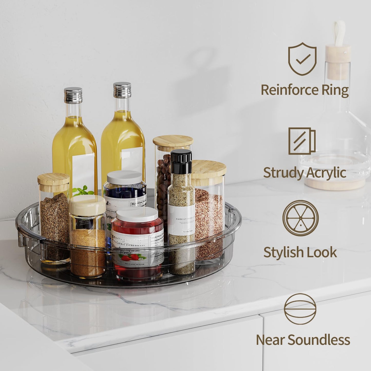 LAMU 3 Pack Lazy Susan Organizer Turntable for Cabinet, Rotating Condiment Organizer for Kitchen Pantry Organizers and Storage, Table Top, Fridge, Countertop, Spice Organization, 9.25'' 10.6'' 12''