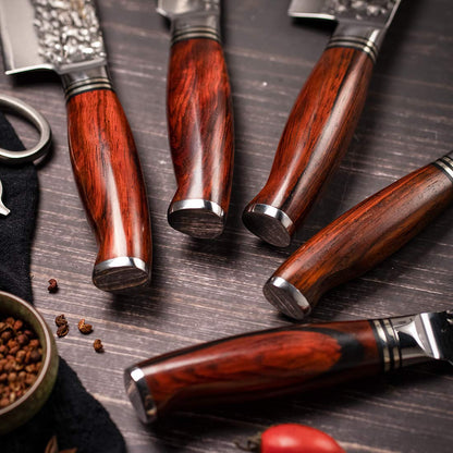 YARENH Chef Knife Set without Block, 5 Piece Professional Sharp Kitchen Knives,Damascus Stainless Steel, 73 Layers, Full Tang, Dalbergia Wood Handle, HTT Series