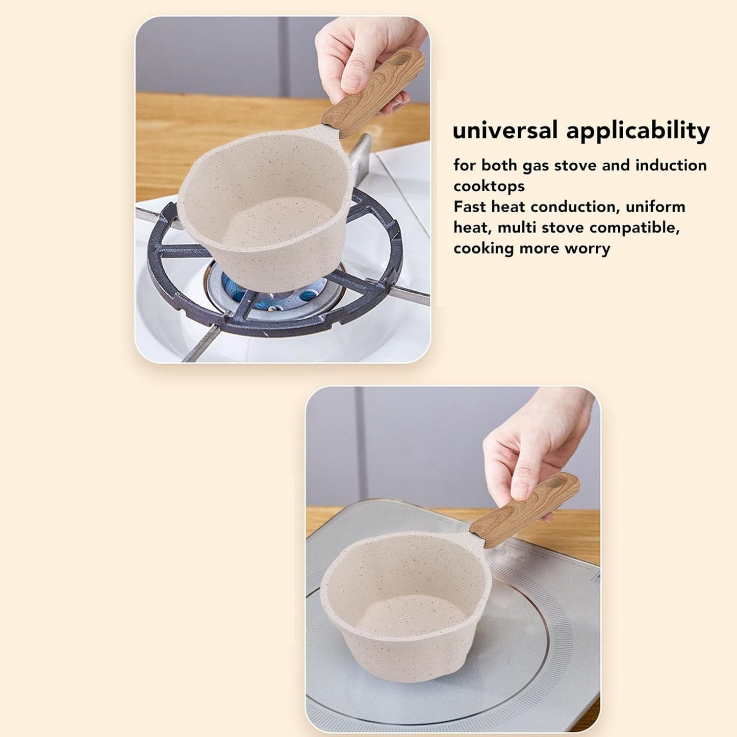Nonstick Sauce Pan, Small White Soup Pot, Flat Bottom Milk Pot, Multifunctional Cooking Pot for Frying