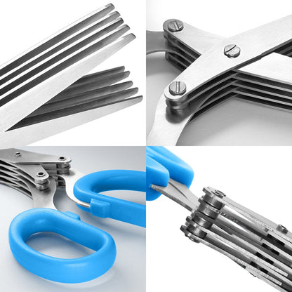 SourceTon 5-Blade Herb Scissors 2 Pack - Heavy Duty Kitchen Shears with Cleaning Brush, Multipurpose Stainless Steel Scissors for Cooking, Crafting, Gift (Ergonomic Left/Right Hand Design)