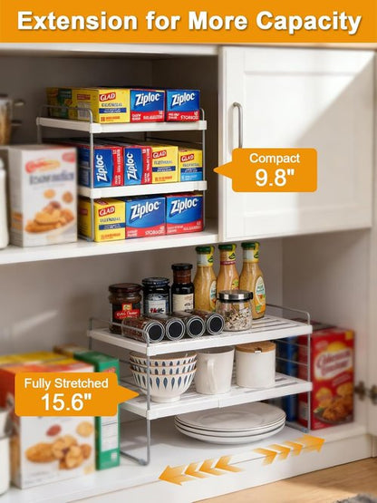 JUPELI Foil and Plastic Wrap Organizer - Expandable Kitchen Storage Rack | Height Adjustable 3-Tier Design (9.8" to 15.6"L)