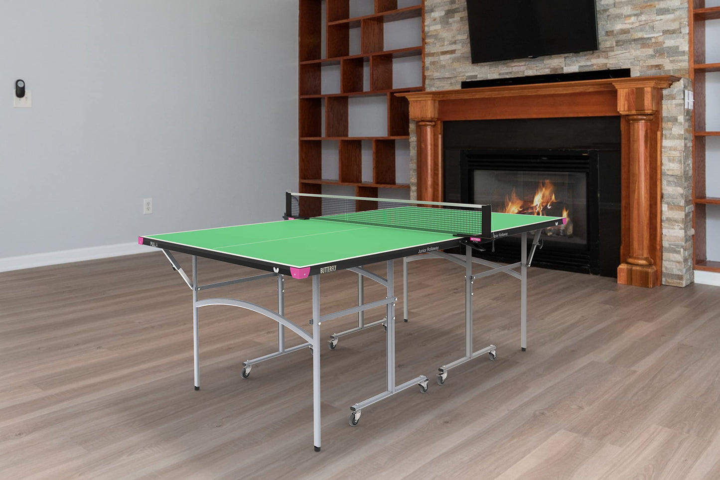 Butterfly Junior Rollaway Ping Pong Table - 3/4 Size Table Tennis Table - Space Saver Game Table for Game Room - Regulation Height Ping Pong Table - Sturdy Frame - Net Included