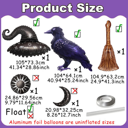 Wizard Hat Balloons Raven Balloons Broom Magic Birthday Party Decorations Witch Birthday Party Decor Wizard Themed Decor Crow Witchcore Decor