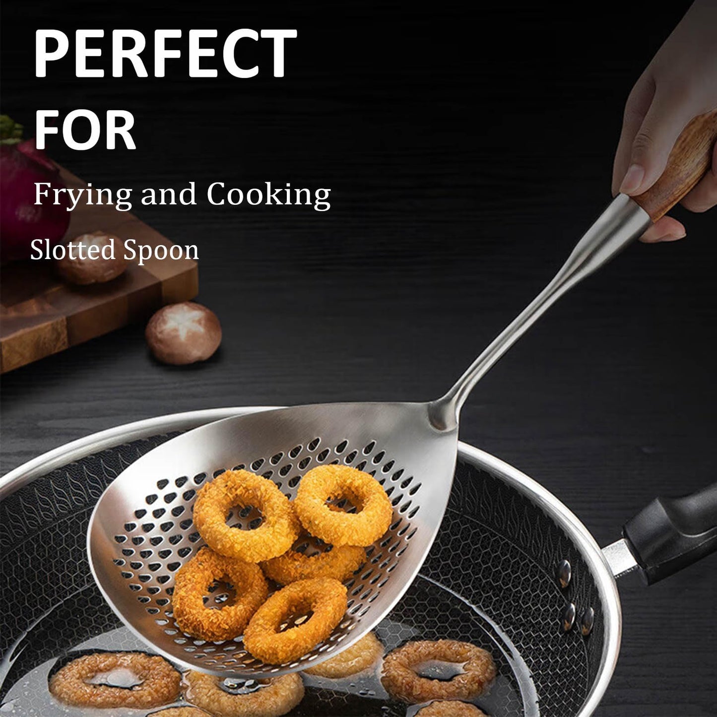 KAYCROWN Skimmer Slotted Spoon, 16.8 Inch 304 Stainless Steel Skimmer Ladle Spoon Spider Strainer for Cooking and Frying, Pasta Strainer Frying Spoon for Kitchen